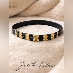 🖤 Judith Leiber New York Black Snakeskin Leather Belt – Gold Hardware